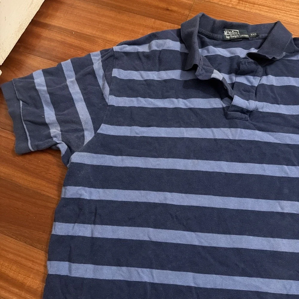 Polo Ralph Lauren Blue Big Stripes XXL Collared Shirt Men's White Pony
